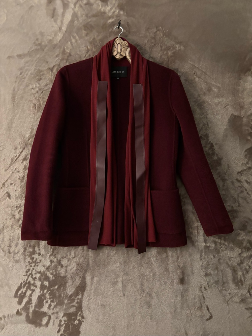 Lafayette 148 New York Women’s Wool-Angora Wine Open-Front Draped Blazer Size 8